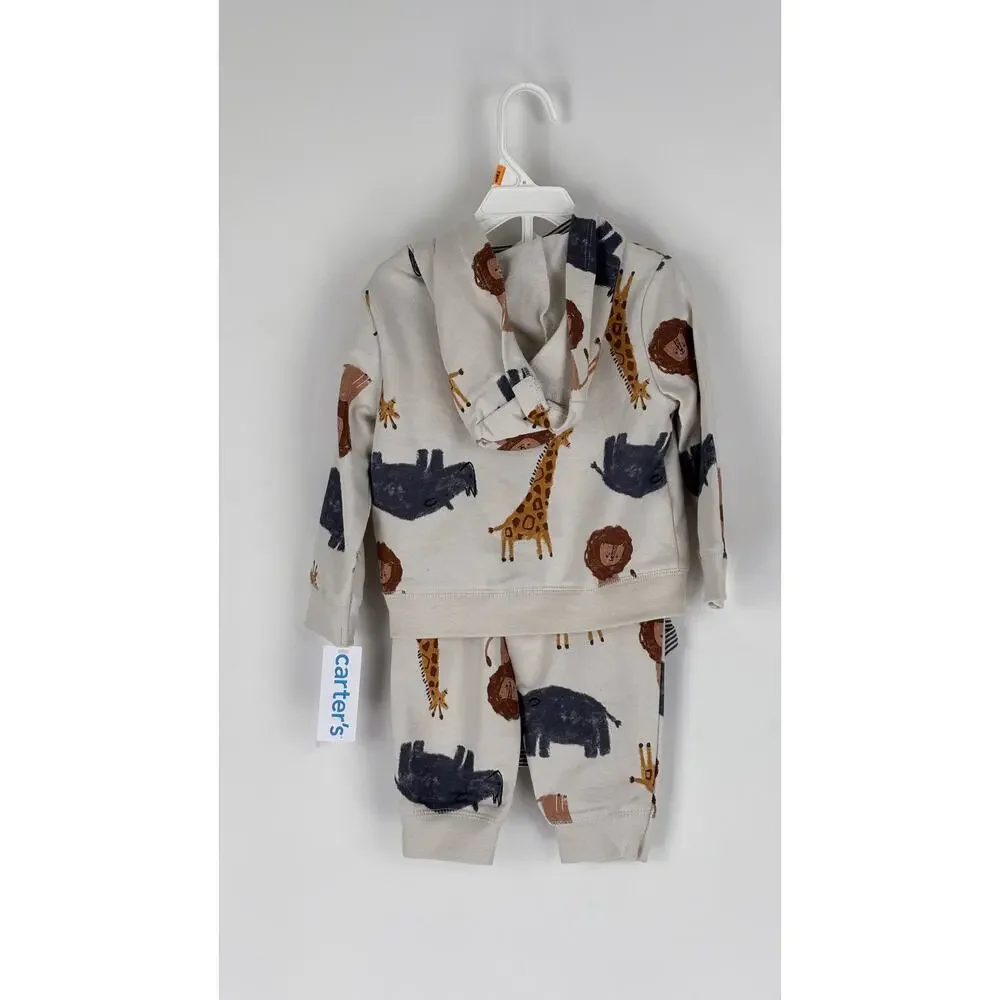 Carter's Baby 12M 3PC Safari Animal Hoodie Bodysuit Pants Set Lion Giraffe NEW
